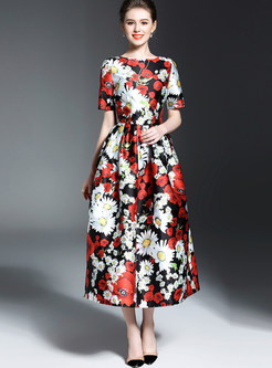 Elegant Print Short Sleeve Maxi Dress 