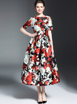Elegant Print Short Sleeve Maxi Dress 