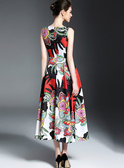 Elegant Jacquard Print Maxi Dress