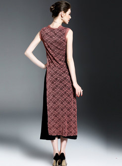 Vintage Sleeveless Lace O-neck Maxi Dress