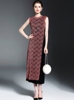 Vintage Sleeveless Lace O-neck Maxi Dress