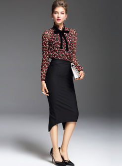 Fashionable Stand Collar Print Long Sleeve Blouse