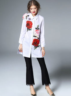 Chic Straight Print Long Sleeve Blouse