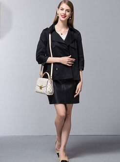 Loose Double-breasted 3/4 Sleeve Lapel Trench Coat