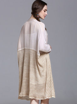 Ethnic Loose Stripe Patchwork Silk Coat