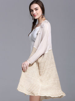 Ethnic Loose Stripe Patchwork Silk Coat