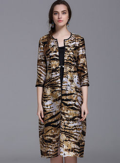 Fashionable Loose Half Sleeve Leopard Coat