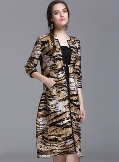 Fashionable Loose Half Sleeve Leopard Coat