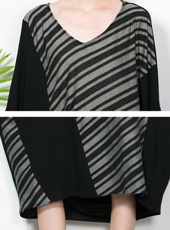 Oversized Stripe Asymmetric Hem T-shirt Dress