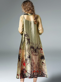 Silk Vintage Floral Print Long Coat