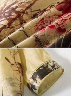 Silk Vintage Floral Print Long Coat