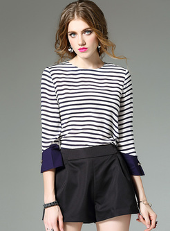 Straight Color-blocked Stripe Slim T-shirt