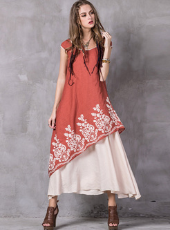 Vintage Irregular Patch Embroidery Maxi Dress
