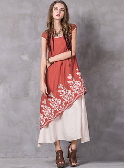Vintage Irregular Patch Embroidery Maxi Dress