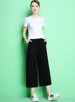 Casual Monochrome Color-blocked Loose Pants