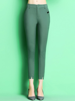 Casual Slim Green Split Pencil Pants