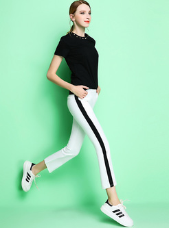 Casual Monochrome Color-matched Straight Pants