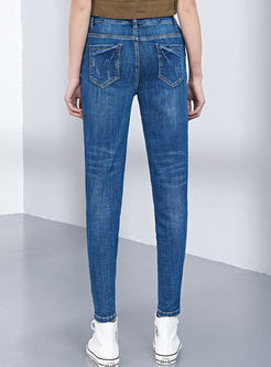 Casual Slim Ankle-length Ripped Denim