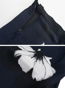 Stylish Print Slit Silk Skirt