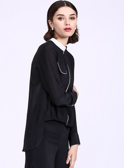 Brief Stand Collar Hit Color Blouse
