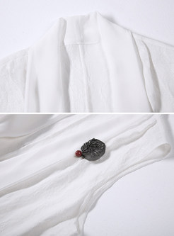 Vintage Ink Print Asymmetric Silk Linen Kimono