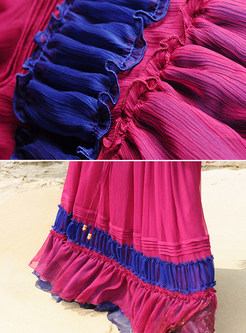 Bohemian Flare Sleeve Patch A-Line Maxi Dress