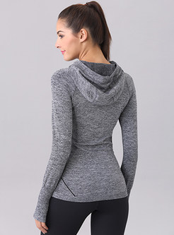 Hooded Patch Slim Yoga Sport T-Shirt