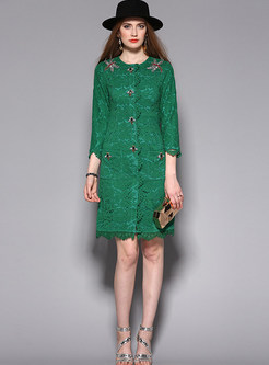 Three Quarters Sleeve Lace Hollow Sequined Coat