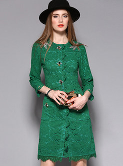 Three Quarters Sleeve Lace Hollow Sequined Coat