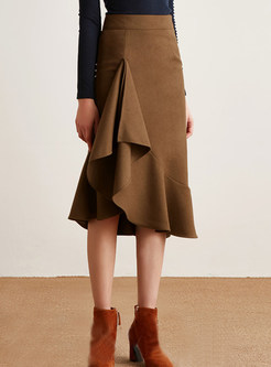High-Waist Asymmetric Peplum Slim Skirt 