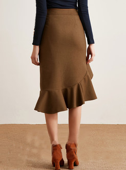 High-Waist Asymmetric Peplum Slim Skirt 