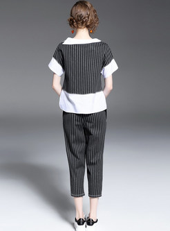Casual Striped Embroidery Patch T-Shirt & Harem Pants Outfits