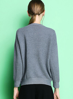 Brief Pure Color V-neck Zip-up Sweater