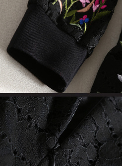 Black Flower Embroidery Lace Sheath Dress