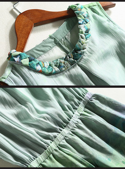 Elegant Sleeveless Figures Print Long Dress