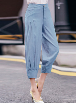 Casual Linen Ankle-Length Solid Color Pants