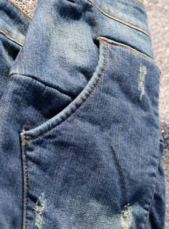 Casual Loose Stitching Denim Pants