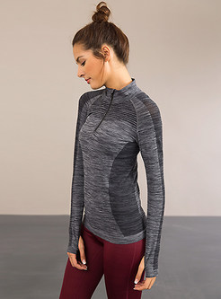 Casual Long Sleeve Patch Yoga Sport T-Shirt