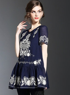 Ethnic Embroidery O-neck T-Shirt
