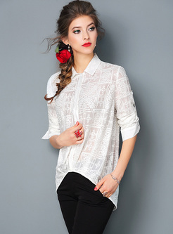 Chic Pure Color Loose Lapel Pullover Blouse