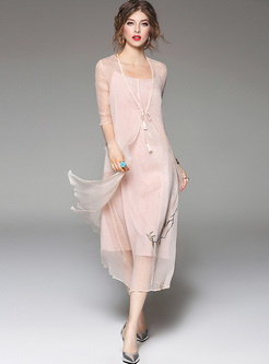 Vintage Silk Print Slip Dress & Perspective Coat