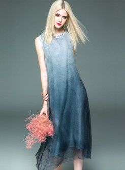 Brief Dip-Dyed Sleeveless Silk Organza Shift Dress