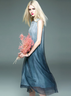 Brief Dip-Dyed Sleeveless Silk Organza Shift Dress
