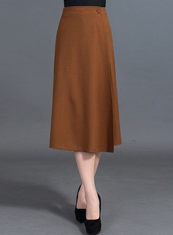 Brief Solid Color Asymmetric Slim Skirt