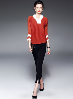 Brief Color-blocked Flare Sleeve T-shirt