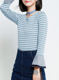 Casual Stripe O-neck Flare Sleeve Sweater