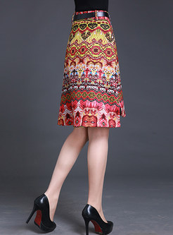 Ethnic Asymmetrical Slim Print Skirt