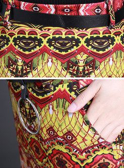 Ethnic Asymmetrical Slim Print Skirt