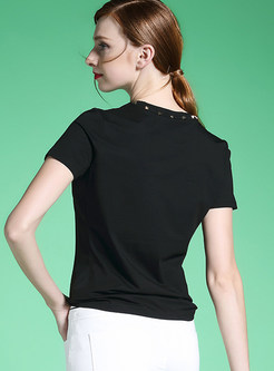 Brief O-neck Slim Pure Color T-shirt