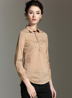 Brief Pure Color Turn Down Collar Blouse